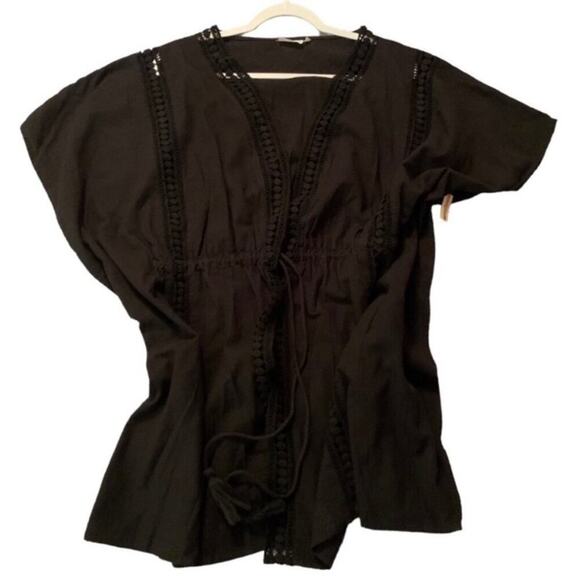 Bleu Rod Beattie Black Cotton Crochet Swim Cover-Up Dress Tunic M NWT - Picture 3 of 3